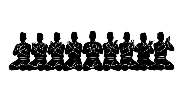 Pencak Silat Martial Arts Performance Silhouettes in Traditional Malay Attire