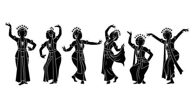 Traditional Balinese Dancers Silhouettes Performing Cultural Art