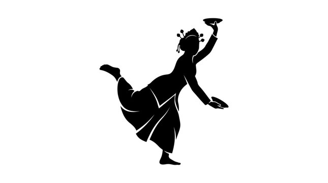Traditional dancer performing a graceful cultural plate dance in silhouette.