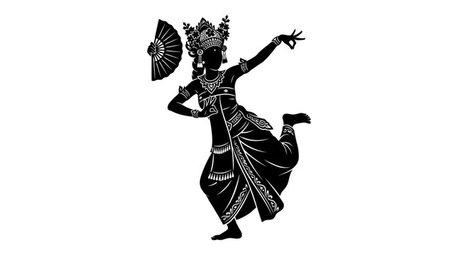 Graceful Balinese dancer silhouette in a traditional dance pose.