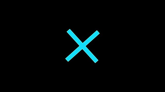 Neon blue x mark symbol animation on black background, for ui cross, glowing