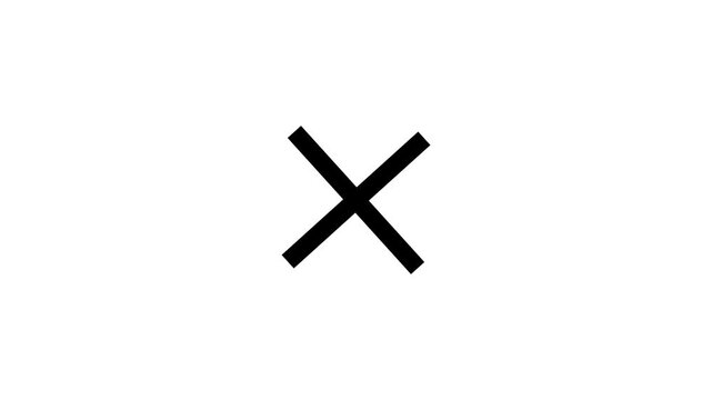 Minimalist black x mark animation on white background, for user interface, cross symbol delete