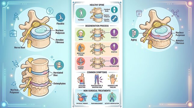 Spinal Degeneration and Disc Disease Infographic: Anatomy, Symptoms, and Treatment