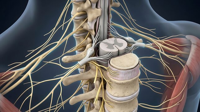Human Spinal Cord and Nervous System Anatomy 3D Medical Visualization