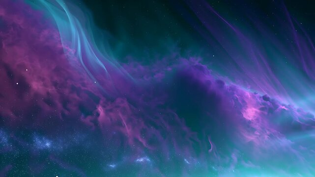 Ethereal purple and teal aurora waves drifting in deep space