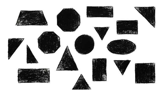 Set of various handdrawn geometric shapes isolated on transparent background