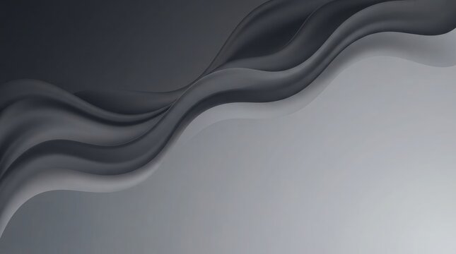 Abstract background featuring smooth flowing waves of dark grey and light grey colors creating a soft elegant minimalist design