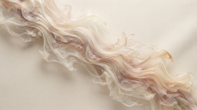 A soft and delicate abstract background featuring flowing beige and cream colored fabric textures with elegant light wavy patterns