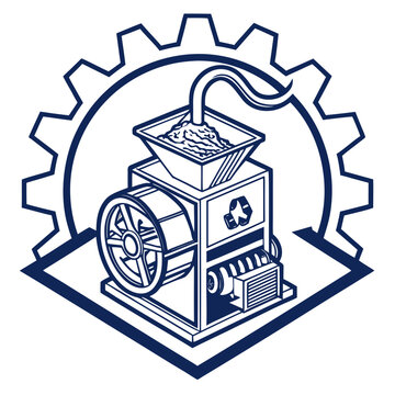 Industrial crushing machine processing material inside gear contour graphic
