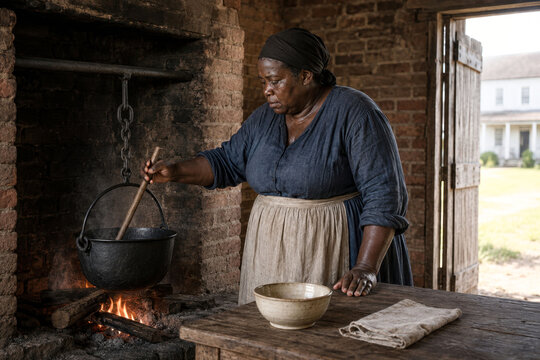 Enslaved African American Cook in a Plantation Kitchen During the American Civil War