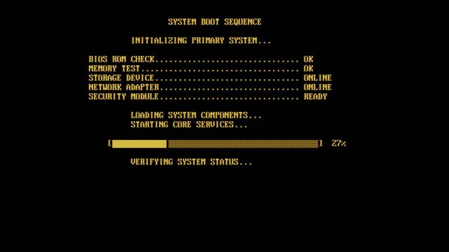 Retro Amber CRT Computer Boot Sequence with Loading Progress
