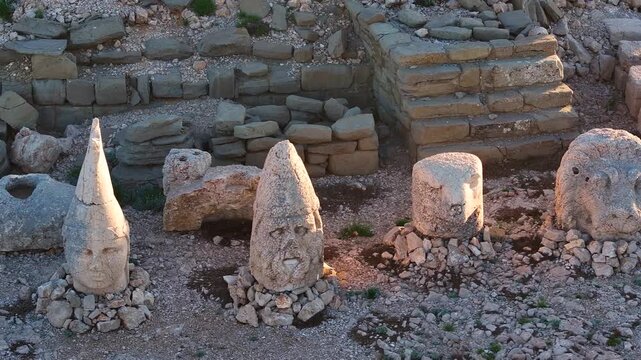 Nemrut Mountain Statues (Nemrut Dagi Heykelleri) Drone Video, Kingdom of Commagene, Adiyaman Turkiye (Turkey)