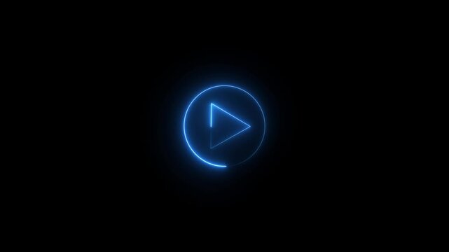 Neon blue glowing play button animation with circular loading progress bar