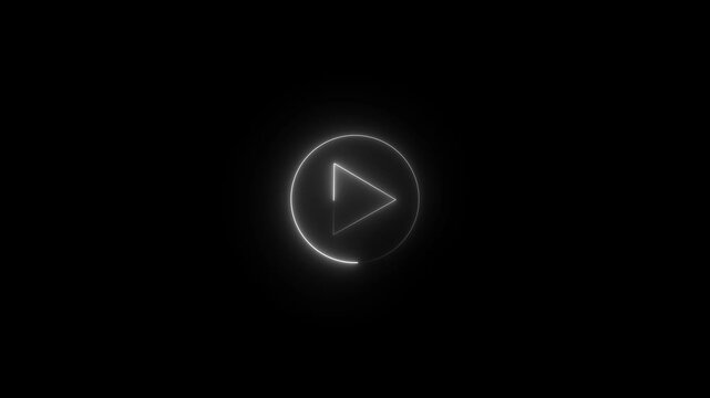 Neon glowing play button with circular loading animation on black background