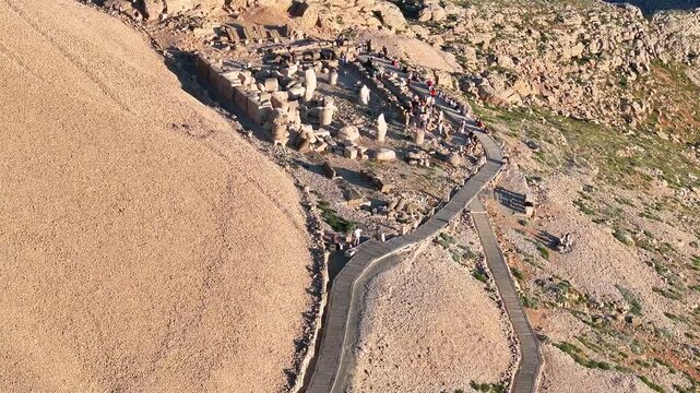 Nemrut Mountain Statues (Nemrut Dagi Heykelleri) Drone Video, Kingdom of Commagene, Adiyaman Turkiye (Turkey)