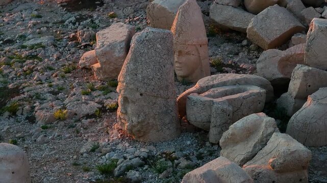 Nemrut Mountain Statues (Nemrut Dagi Heykelleri) Drone Video, Kingdom of Commagene, Adiyaman Turkiye (Turkey)