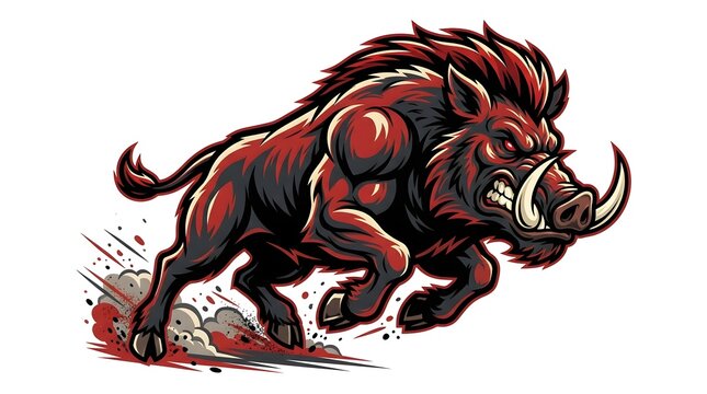 Aggressive charging wild boar mascot logo illustration