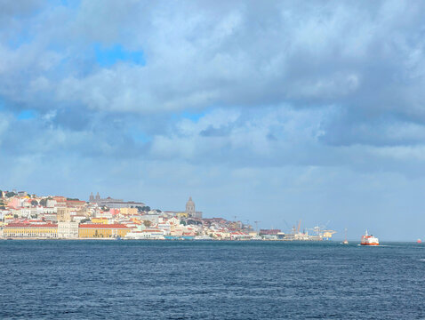 Skyline ferry Tagus river Lisbon