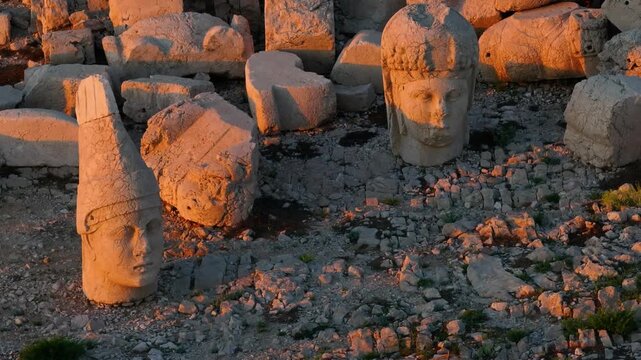 Nemrut Mountain Statues (Nemrut Dagi Heykelleri) Drone Video, Kingdom of Commagene, Adiyaman Turkiye (Turkey)