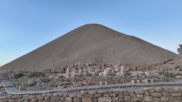Nemrut Mountain Statues (Nemrut Dagi Heykelleri) Drone Video, Kingdom of Commagene, Adiyaman Turkiye (Turkey)