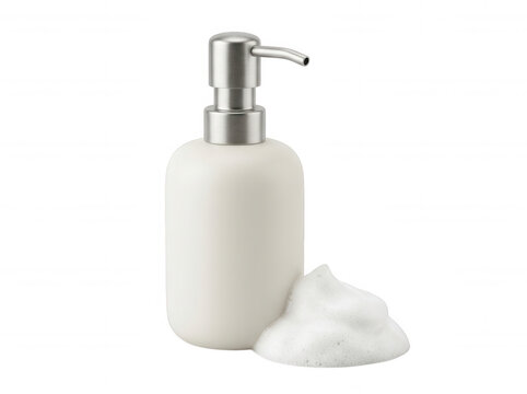 White liquid soap dispenser with foam output isolated on a transparent background