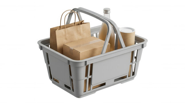 White shopping basket filled with generic isolated on a transparent background container