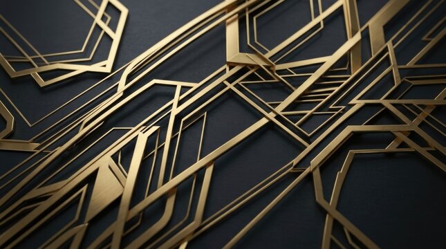 Luxury Abstract Gold Geometric Line Pattern on Dark Background with Elegant Metallic Art Deco Design