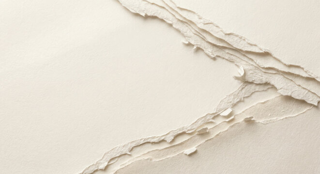 Torn paper edges create a textured off white background with fragmented layers and delicate details crumpled ripped layered offwhite beige texture fragments surface abstract material