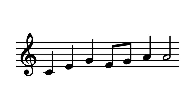 Music notes set with clean minimalist vector illustration featuring treble clef, quarter notes, and eighth notes with geometric shapes and abstract background