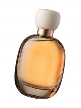 Amber perfume bottle with white cap isolated on a transparent background