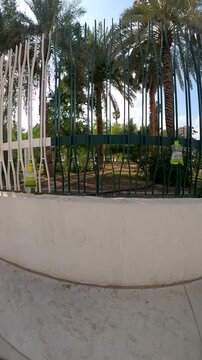 Historic Saqifah Bani Saidah garden and the Prophet's Mosque plaza in Medina.