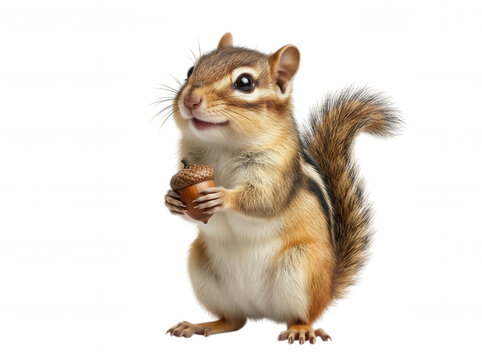 Chipmunk holding acorn close up portrait isolated on a transparent background rodent