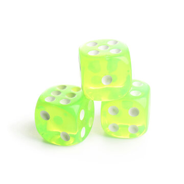 Green dices on white background