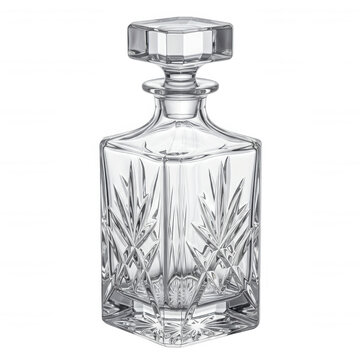 Clear crystal glass decanter with ice isolated on a transparent background stopper
