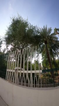 Saqifah Bani Saidah garden view opening to the Prophet's Mosque courtyard in Medina.