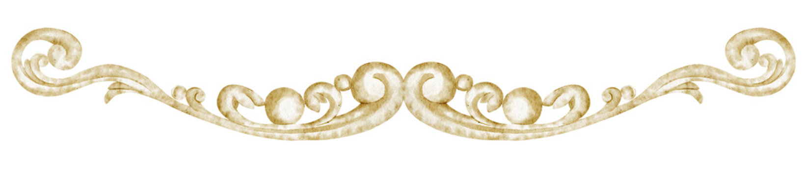 Watercolor wrought iron decorative border on isolated background. Elegant ornamental flourish. Illustration of antique metalwork for vintage design. Element for invitations, certificates and greeting.