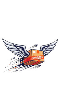 Express delivery box with wings logo.