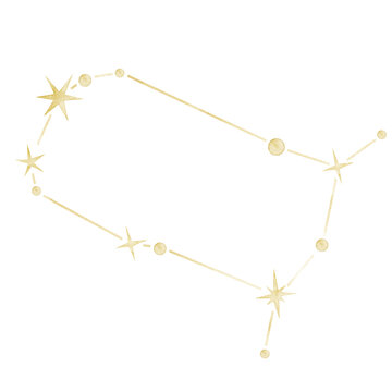 Gemini watercolor constellation illustration on isolated background. Golden zodiac star map for astrology, horoscope, nursery decor, celestial collections and fantasy designs.