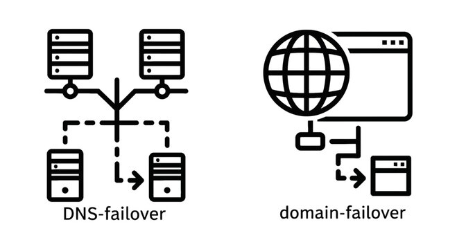 Dns failover and domain redirection server infrastructure line icons with failover infrastructure protocol database internet connectivity