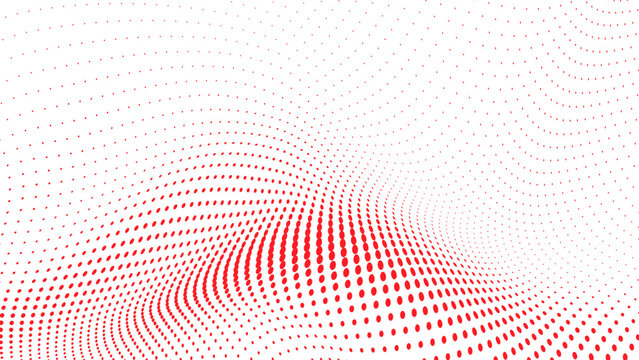 Red halftone dot pattern with organized rows and gradually changing circular size and density on white background