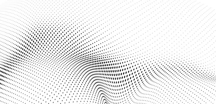 Black oval halftone pattern with gradually changing dot size and diagonal fading density on white background