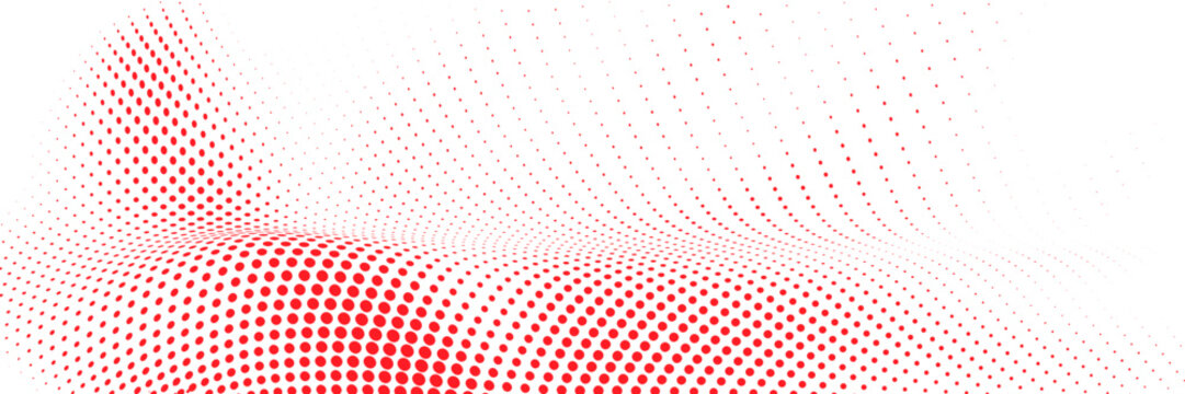 Red oval halftone pattern with gradually increasing dot size and diagonal density variation on white background