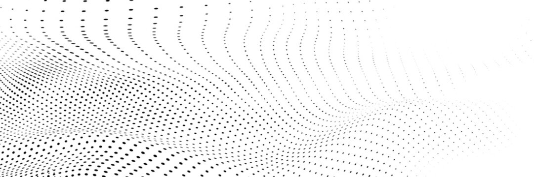Black oval halftone pattern with smooth size variation and flowing density gradient on white background