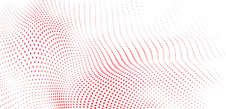 Red oval halftone dot pattern with varied size and spacing creating a soft fading gradient on white