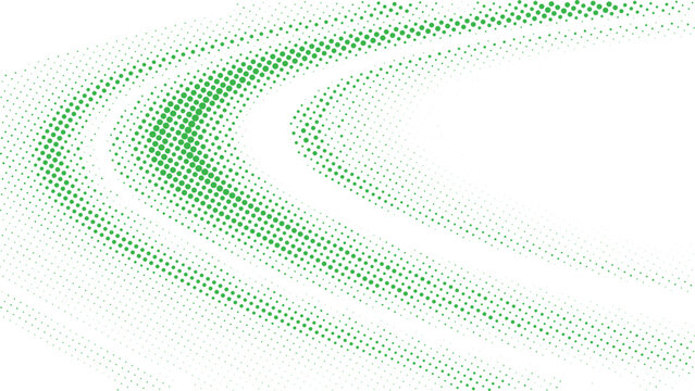 Green circular halftone dot pattern with varied size and density creating a smooth diagonal fading effect