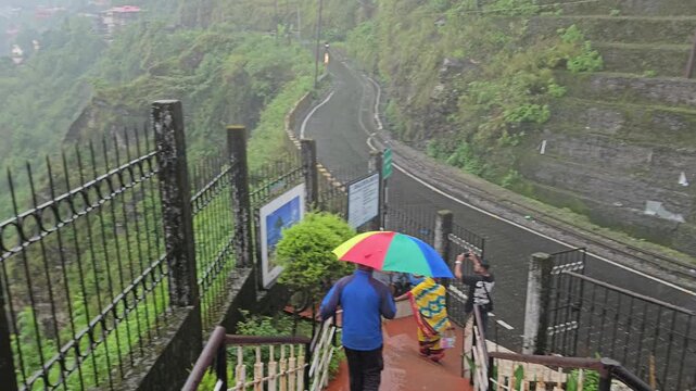 Giddapahar View Point Kurseong West Bengal India Covered in Mist and Fog, Cloudy Himalayan Hills and Tea Garden Landscape, Scenic Darjeeling Hills Travel Destination During Monsoon