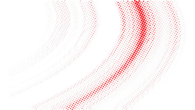 Red circular halftone dot pattern with gradually fading size and scattered gradient effect on white background