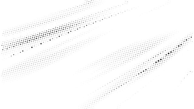 Black circular halftone dot pattern with fading density and scattered gradient effect on white background