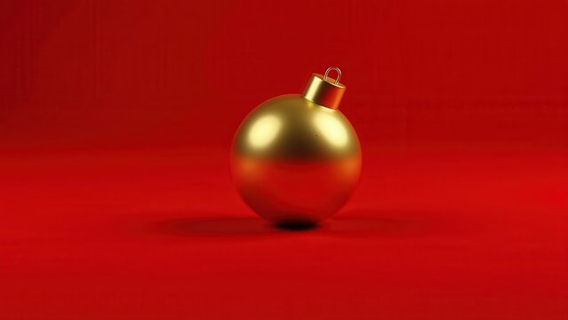 Golden ornament ball slowly rotating on red background