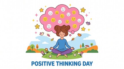 Fototapeta premium Woman meditating surrounded by positive thoughts.